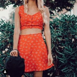 Volcom Red Floral Crop Top Beach Summer Surfer Skater Y2K Boho M